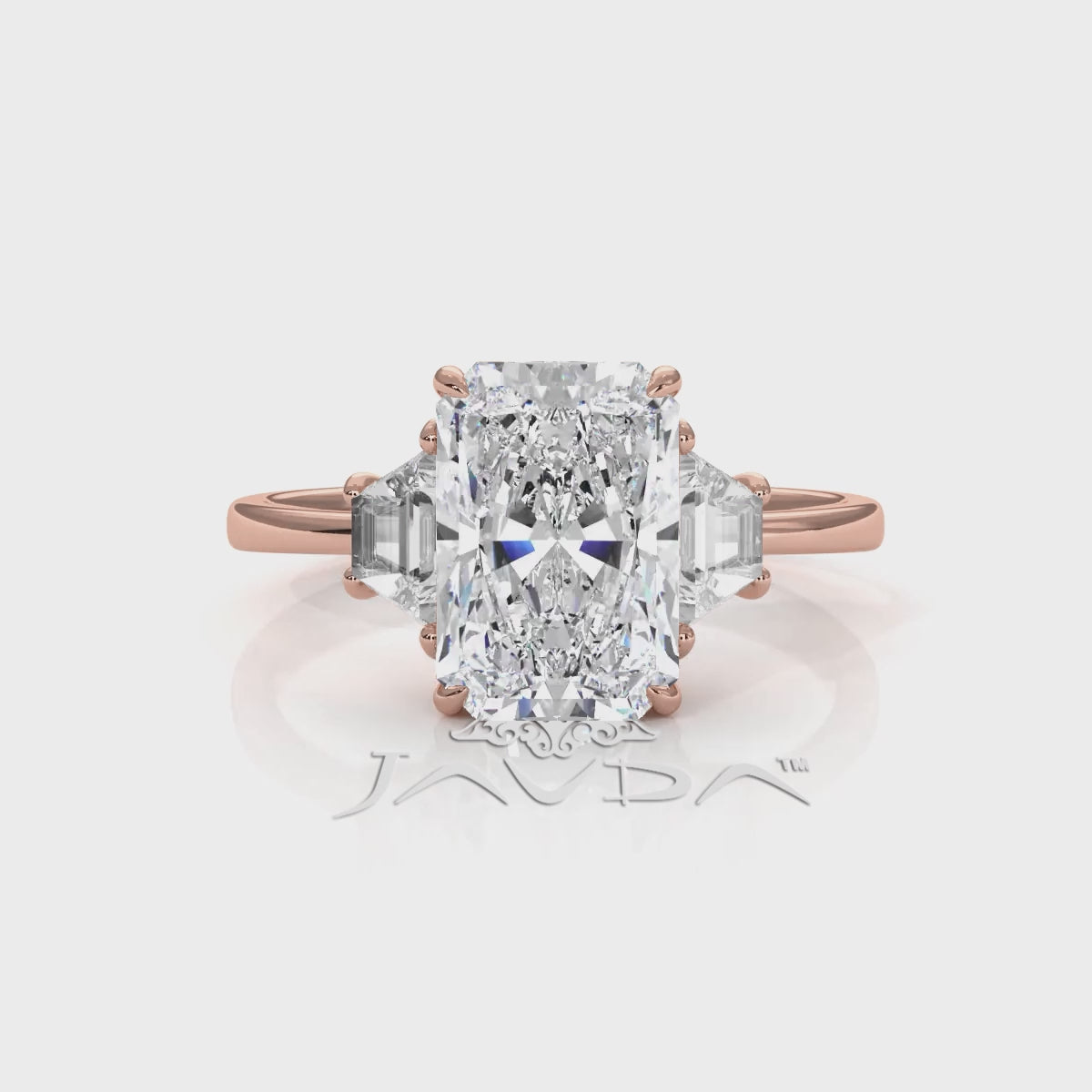 3 Stone Radiant Lab Grown Diamond Engagement Ring IGI 14k White Gold 5.04 Ctw.